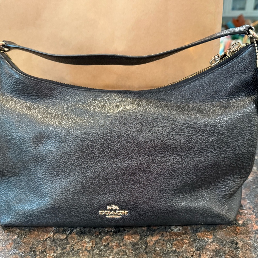 Coach Black Leather Shoulder Bag with Gold Hardware